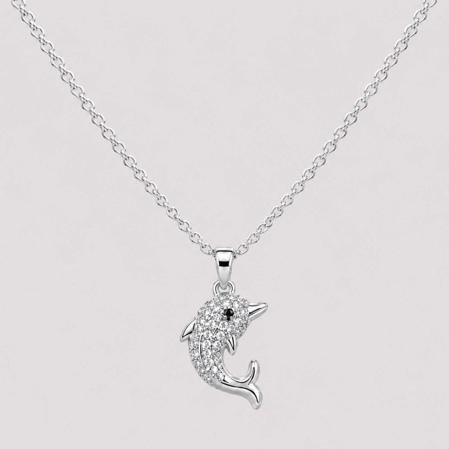 Silver Crystal Dolphin Necklace | Ocean-Inspired Pendant | Waterproof & Tarnish-Resistant Necklace for Women