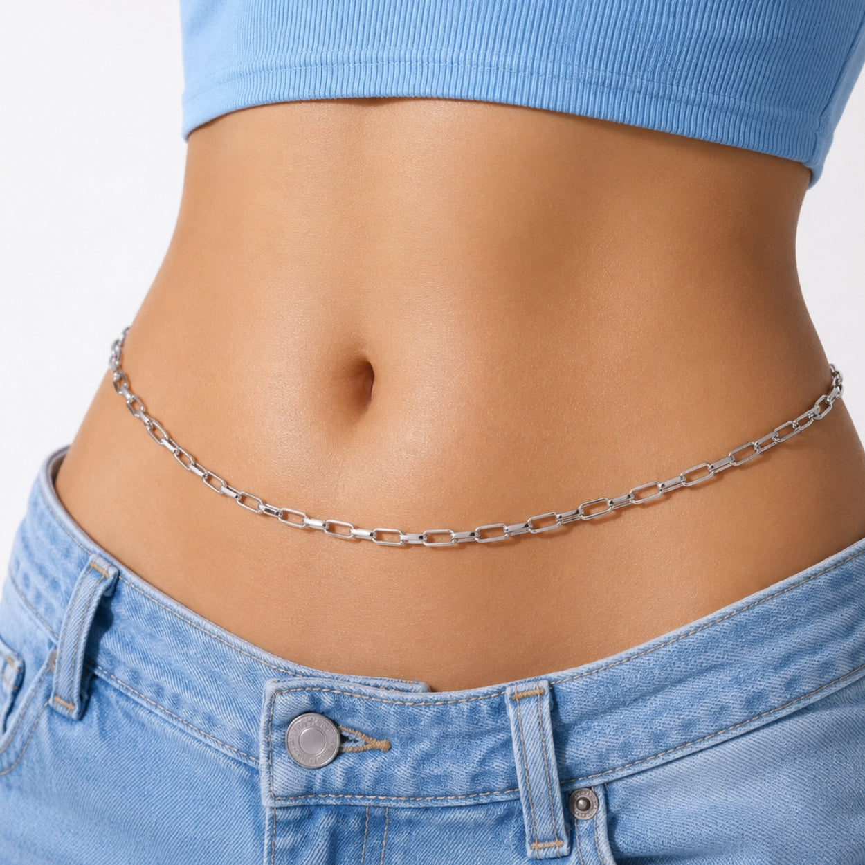 Silver Luxe Link Waist Chain | Waterproof & Tarnish-Resistant Body Jewellery for Women