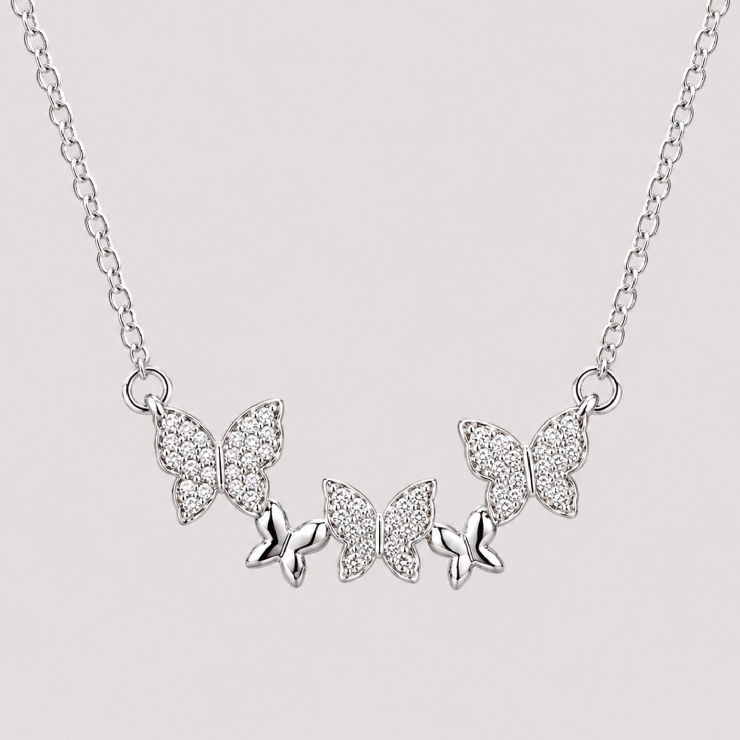 Silver Crystal Butterfly Trio Necklace | Elegant Multi Butterfly Pendant | Waterproof & Tarnish-Resistant Necklace for Women
