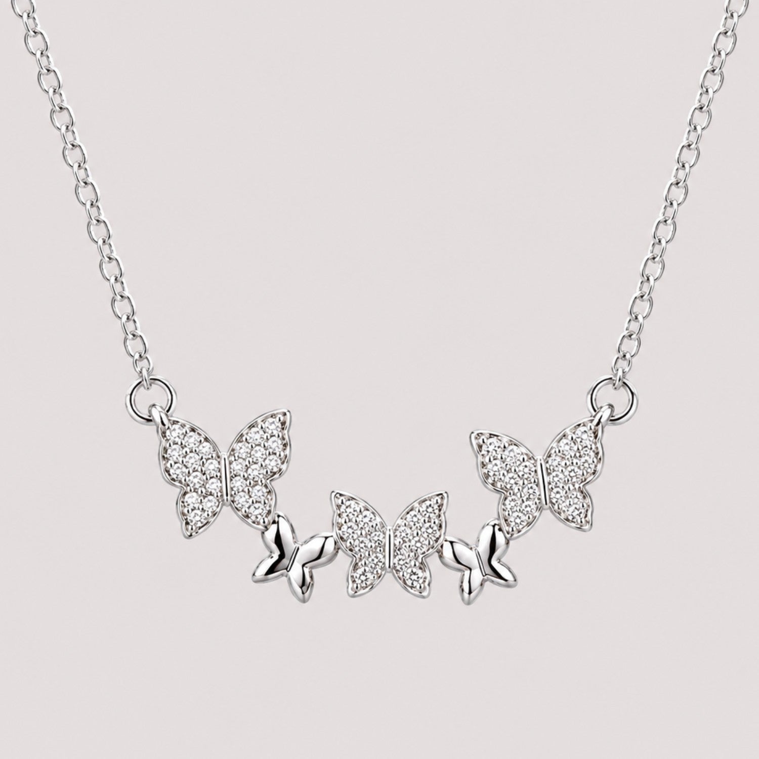 Silver Crystal Butterfly Trio Necklace | Elegant Multi Butterfly Pendant | Waterproof & Tarnish-Resistant Necklace for Women
