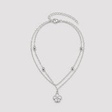 Silver Layered Crystal Flower Anklet | Double Chain Floral Charm | Waterproof & Tarnish-Resistant Anklet for Women