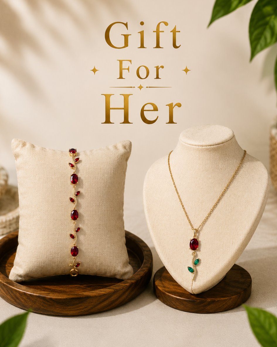 Crimson Vine Gift Set for Her | 18K Gold Plated Necklace & Bracelet Duo