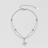 Silver Layered Butterfly Anklet | Double Chain Crystal Butterfly Charm | Waterproof & Tarnish-Resistant Anklet for Women
