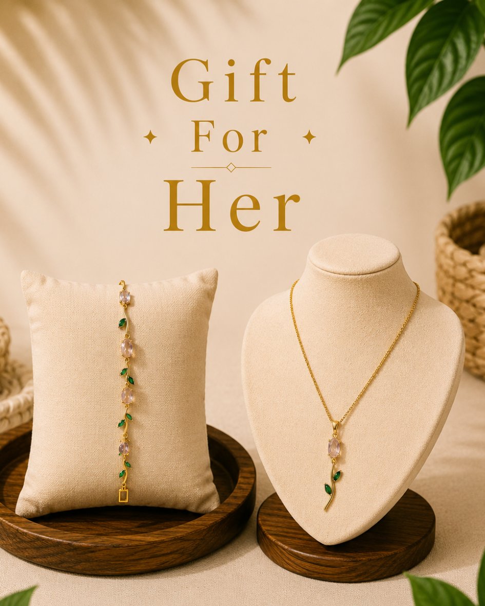 Blush Vine Gift Set for Her | 18K Gold Plated Necklace & Bracelet Duo