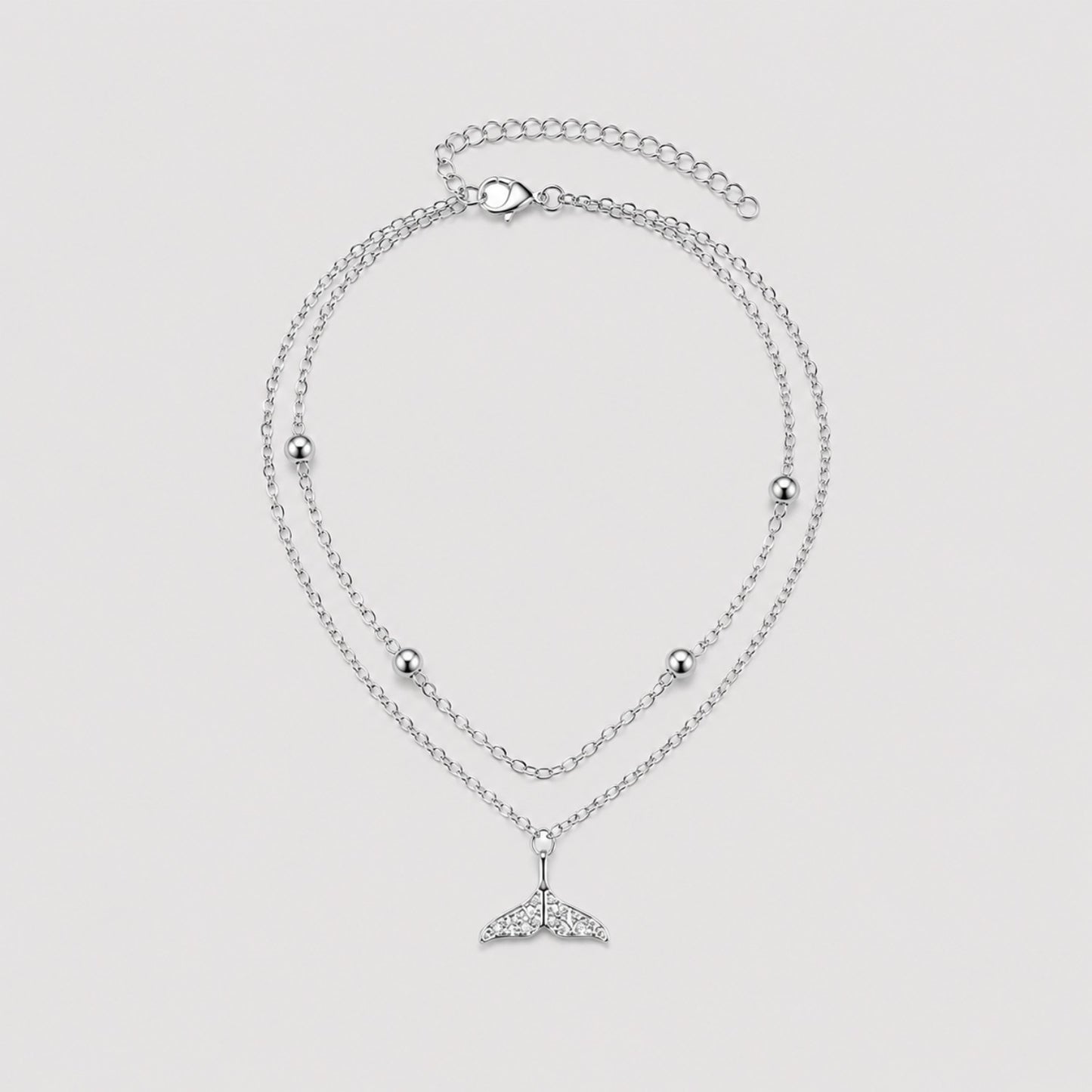 Silver Layered Mermaid Tail Anklet | Double Chain Beach Anklet | Earra