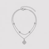 Silver Layered Clover Anklet | Double Chain Crystal Clover Charm | Waterproof & Tarnish-Resistant Anklet for Women