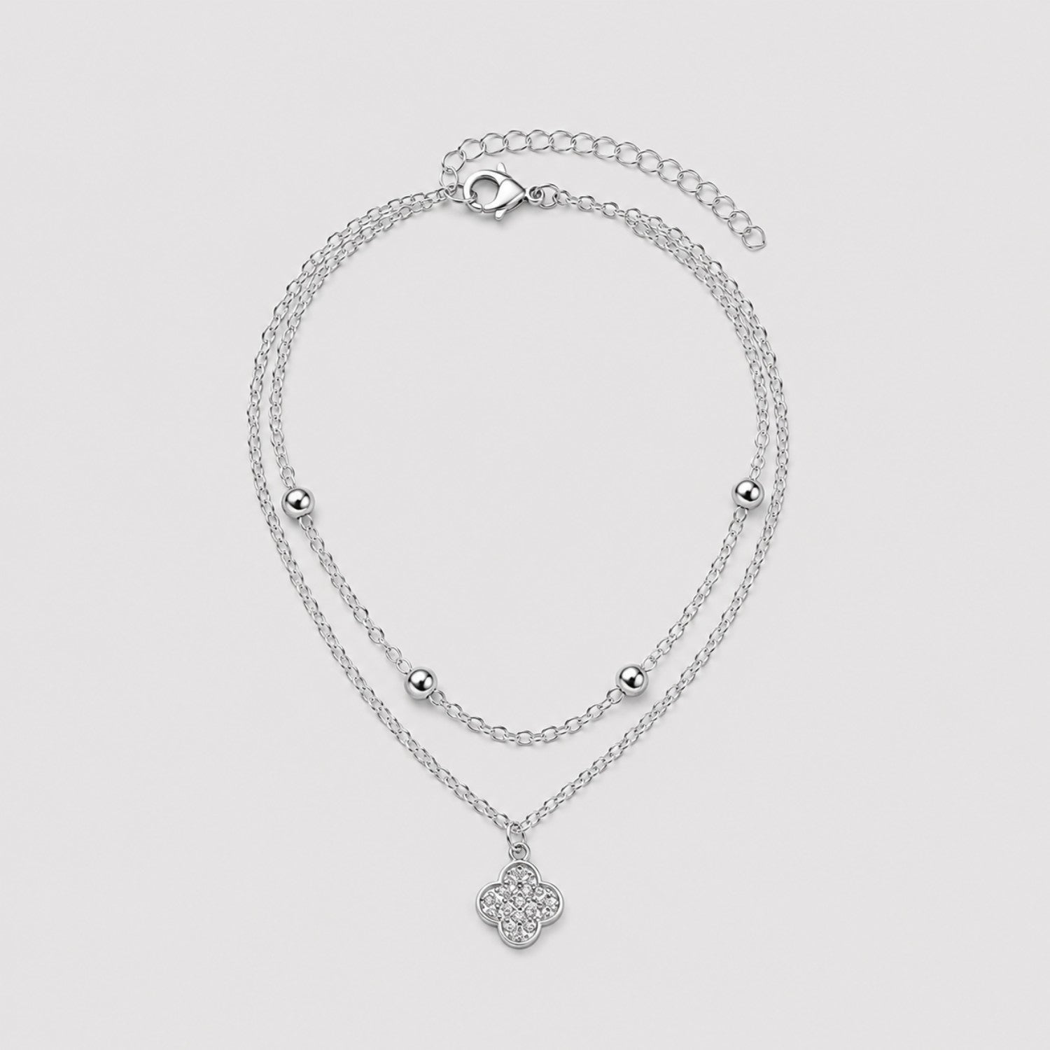 Silver Layered Clover Anklet | Double Chain Crystal Clover Charm | Waterproof & Tarnish-Resistant Anklet for Women