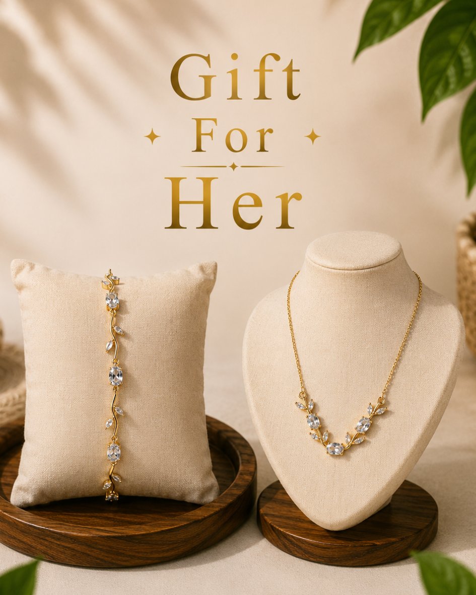 Crystal Vine Gift Set for Her | 18K Gold Plated Necklace & Bracelet Duo