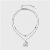 Silver Layered Cherry Anklet | Double Chain Crystal Cherry Charm | Waterproof & Tarnish-Resistant Anklet for Women