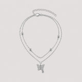 Silver Layered Butterfly Charm Anklet | Double Chain Crystal Butterfly Pendant | Waterproof & Tarnish-Resistant Anklet for Women