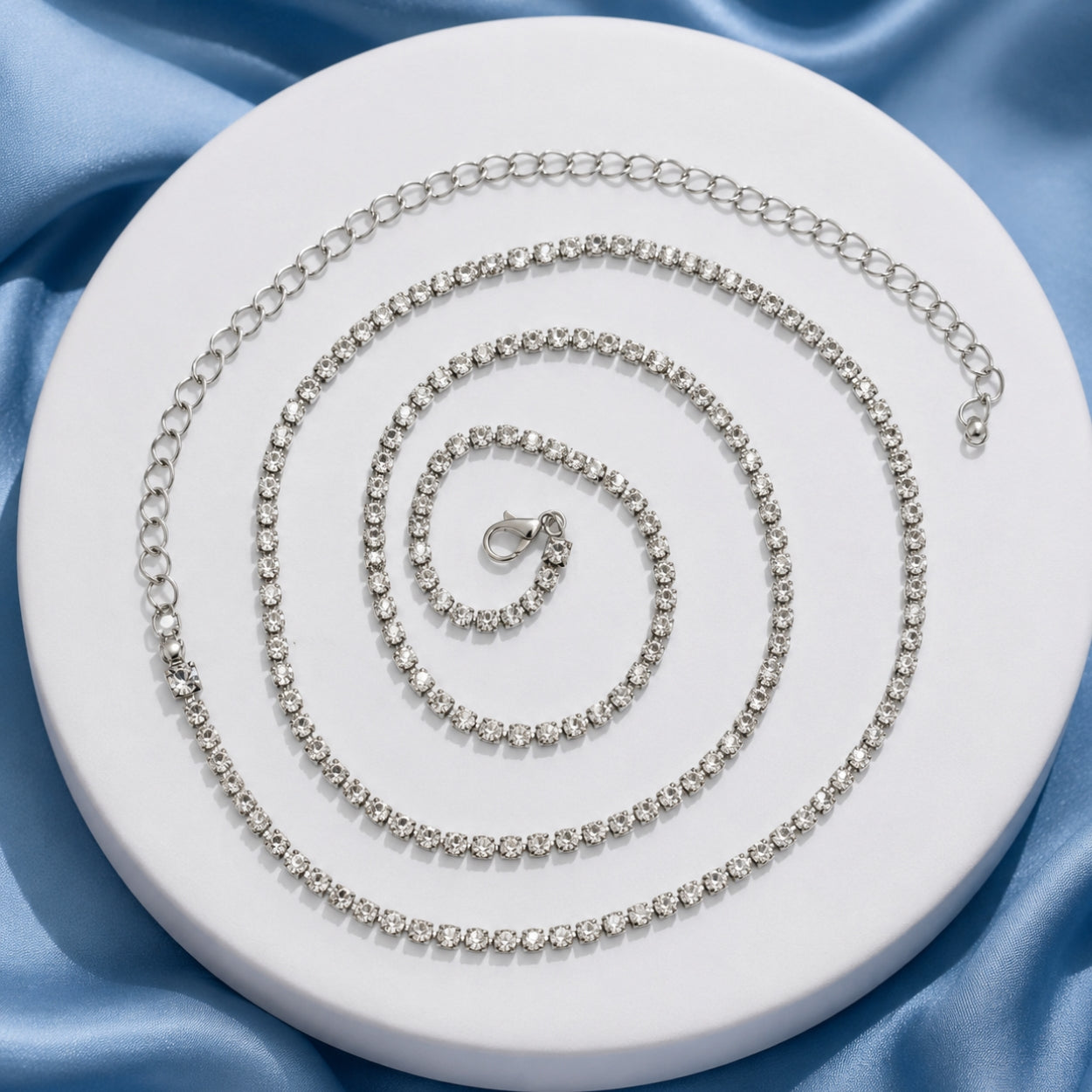 Silver Crystal Tennis Waist Chain | Waterproof & Tarnish-Resistant Body Jewellery for Women
