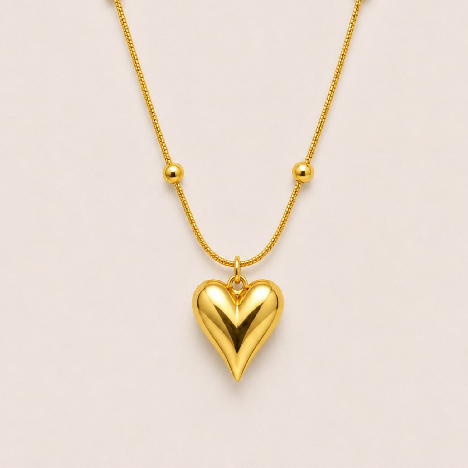 Golden Heart Beaded Necklace | 18K Gold Plated Stainless Steel