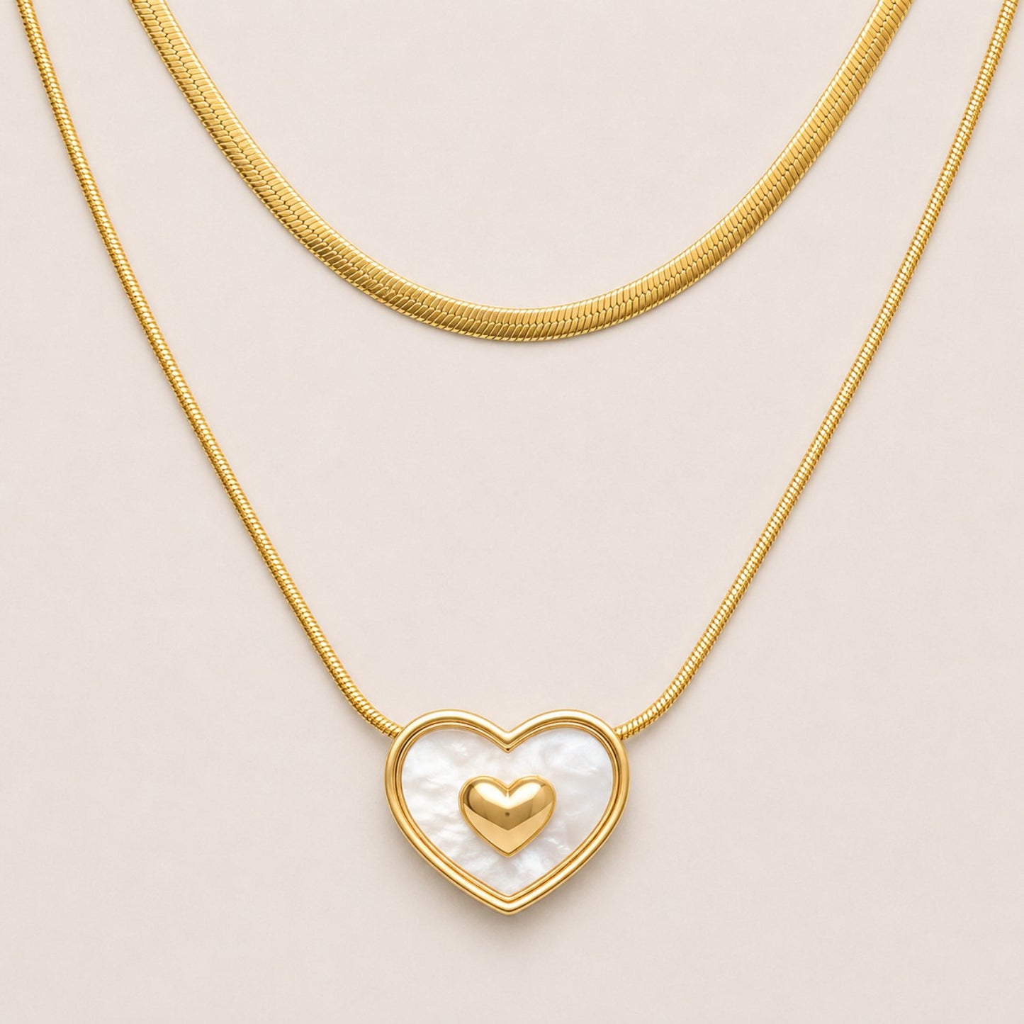 Golden Heart Layered Necklace | 18K Gold Plated Stainless Steel