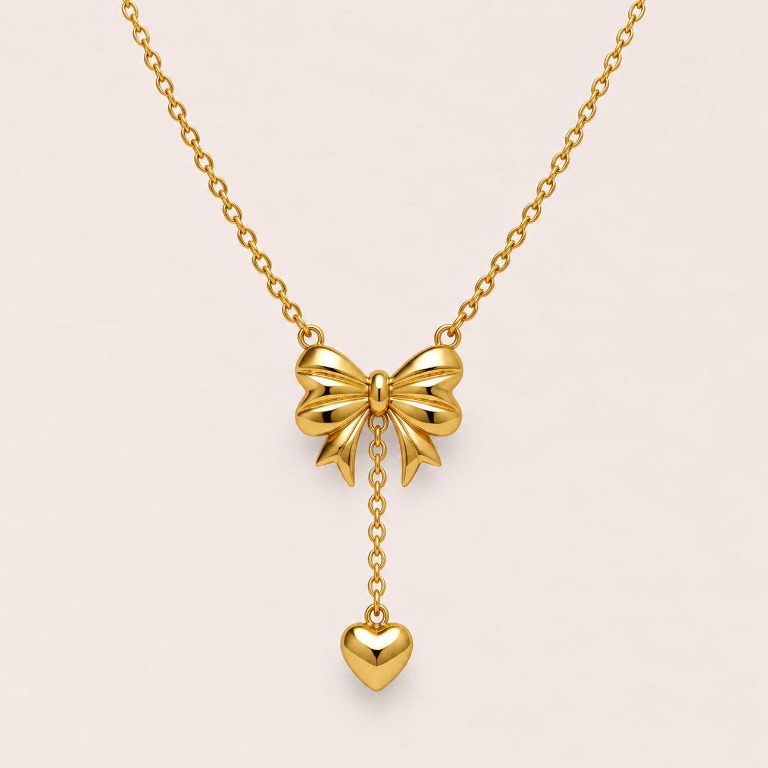 Golden Bow Heart Drop Necklace | 18K Gold Plated Stainless Steel