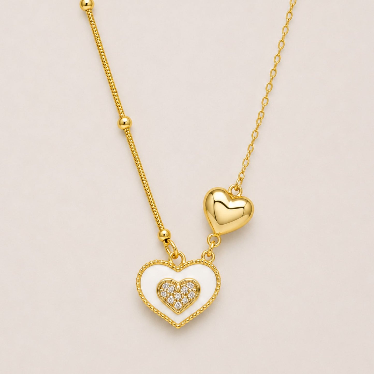 Golden Heart Duo Necklace | 18K Gold Plated Stainless Steel