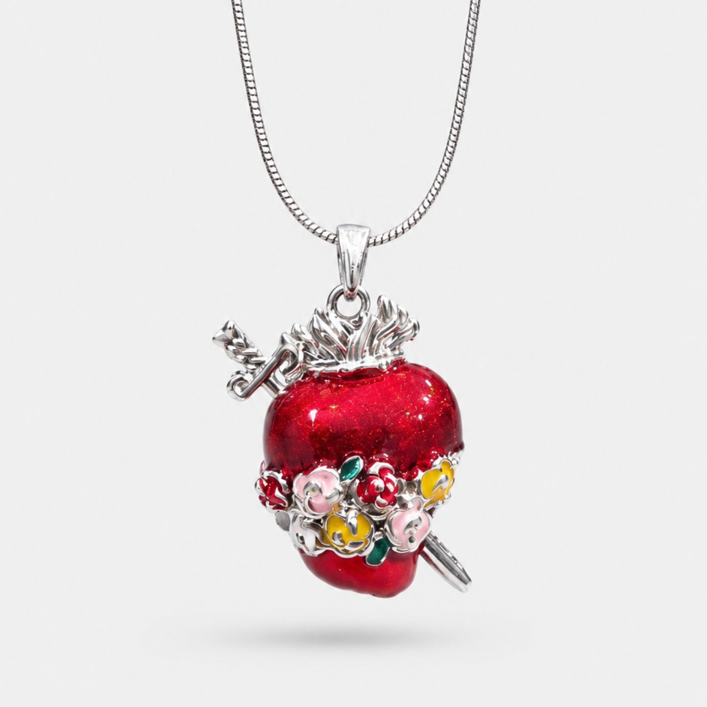 Silver Enchanted Heart Necklace | Red Heart Pendant | Waterproof & Tarnish-Resistant Necklace for Women