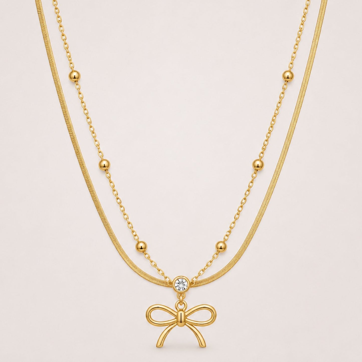 Gold Bow Layered Necklace Set | 18K Gold Plated Stainless Steel Necklace | Earra