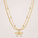 Gold Bow Layered Necklace Set | 18K Gold Plated Stainless Steel Necklace | Earra