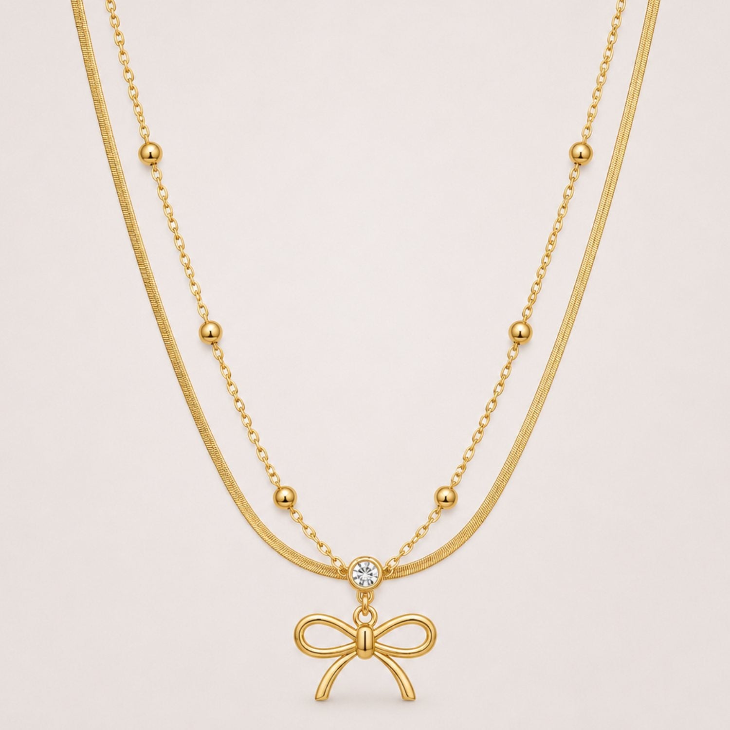 Gold Bow Layered Necklace Set | 18K Gold Plated Stainless Steel Necklace | Earra