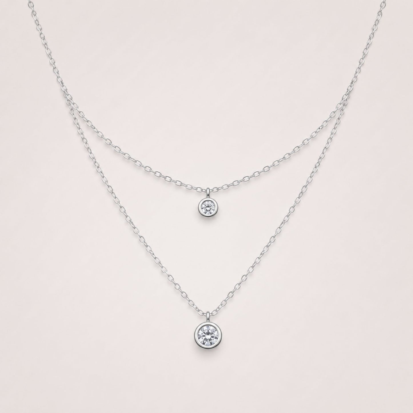 Silver Layered Solitaire Necklace | Double Layer Crystal Pendant Necklace | Waterproof & Tarnish-Resistant Necklace for Women