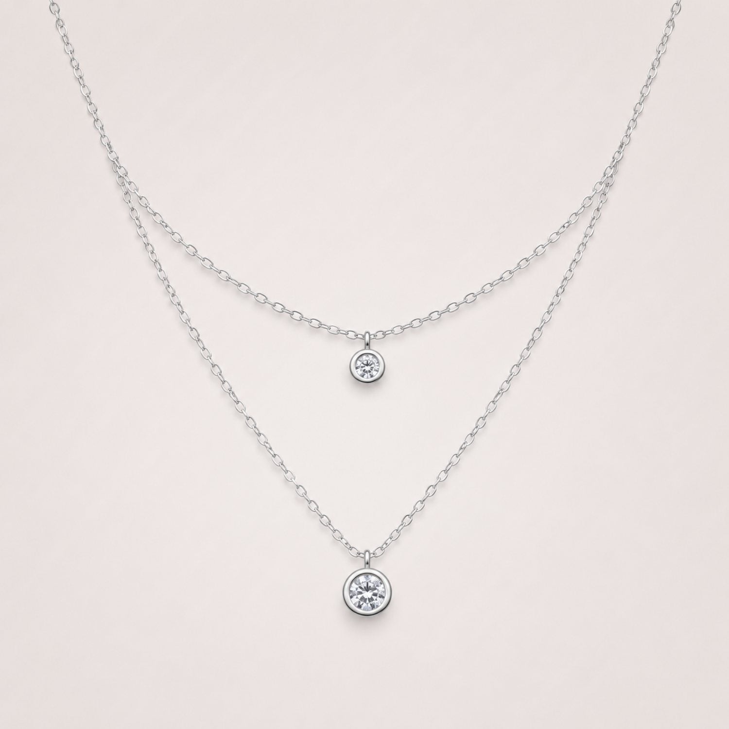 Silver Layered Solitaire Necklace | Double Layer Crystal Pendant Necklace | Waterproof & Tarnish-Resistant Necklace for Women