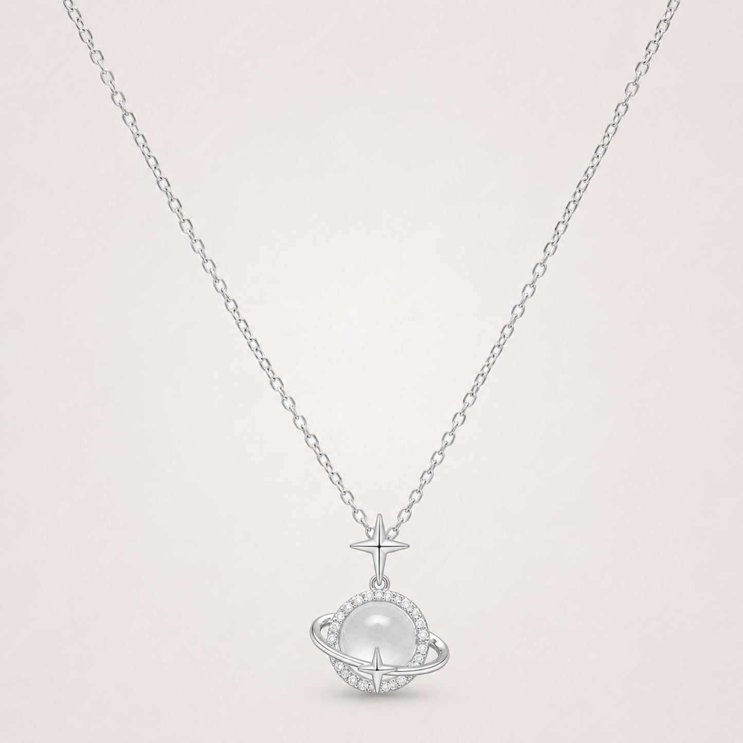 Silver Celestial Planet Necklace | Crystal Saturn Pendant | Waterproof & Tarnish-Resistant Necklace for Women