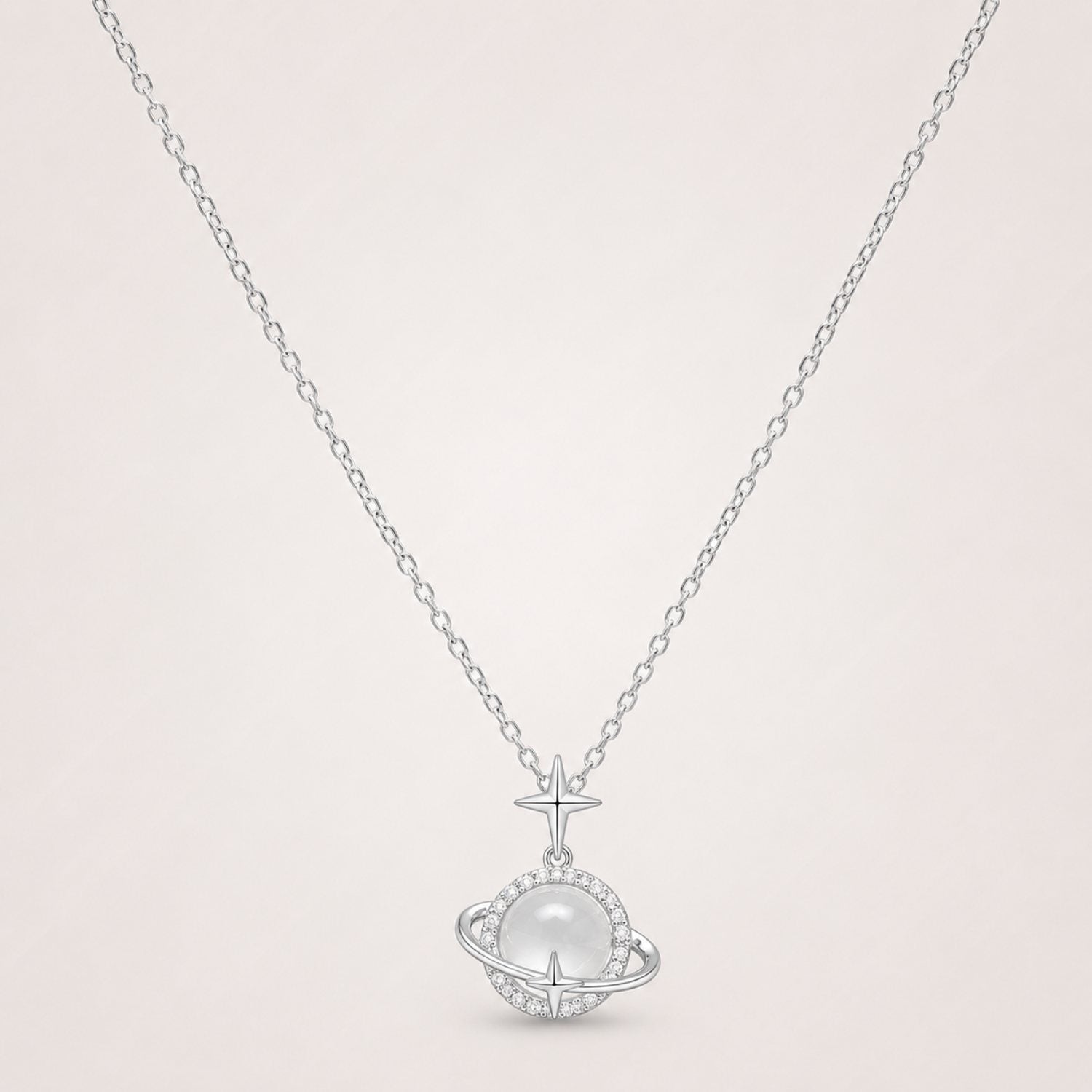Silver Celestial Planet Necklace | Crystal Saturn Pendant | Waterproof & Tarnish-Resistant Necklace for Women