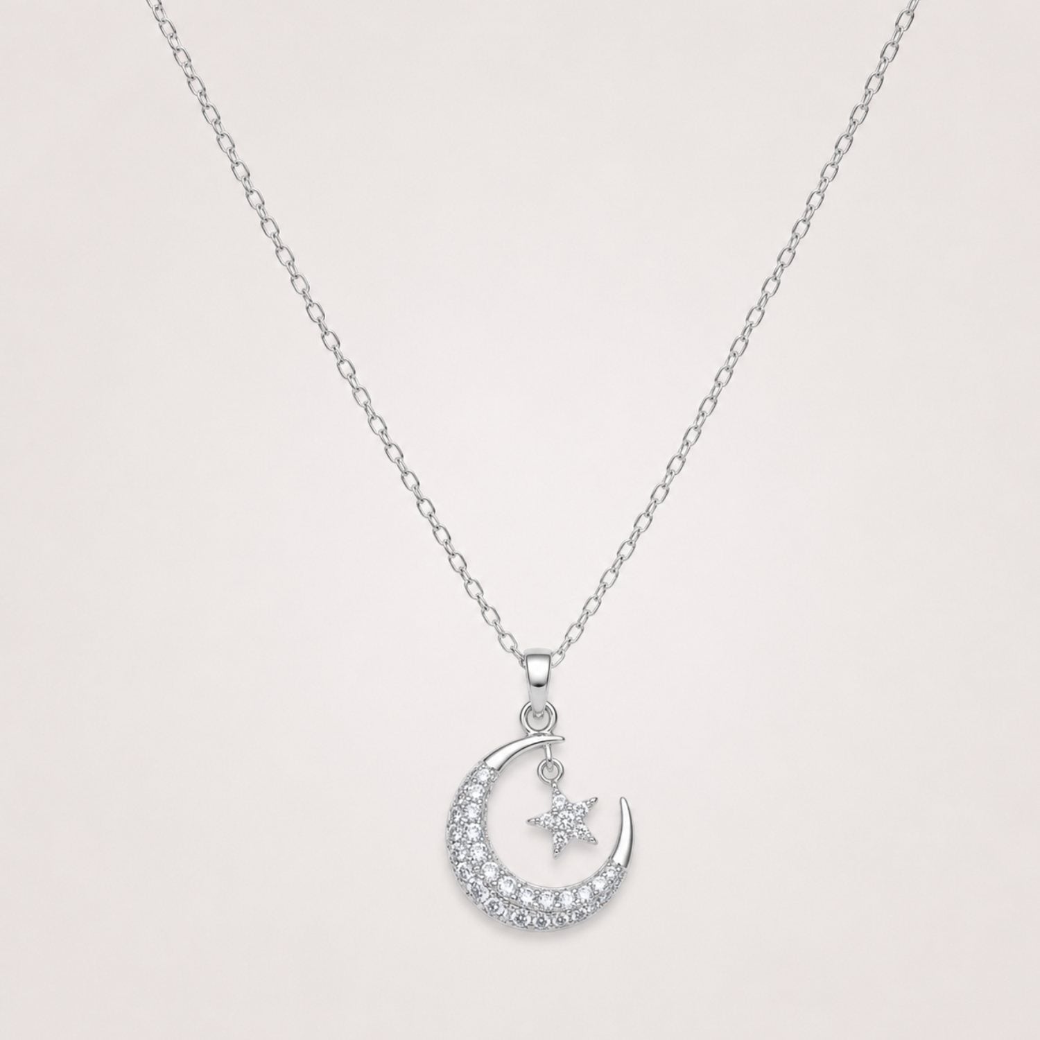 Silver Celestial Moon & Star Necklace | Crystal Crescent Moon Pendant | Waterproof & Tarnish-Resistant Necklace for Women