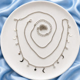 Silver Celestial Beaded Waist Chain | Moon & Star Charm Body Jewellery | Waterproof & Tarnish-Resistant Waist Chain for Women