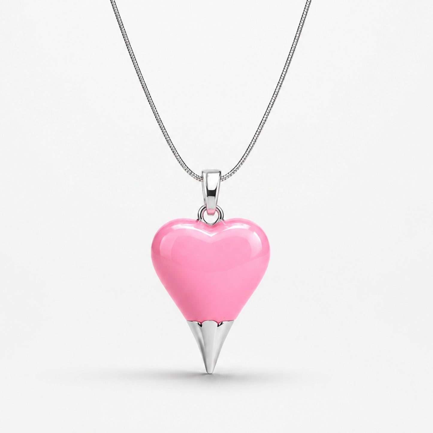 Silver Pink Heart Necklace | Waterproof & Tarnish-Resistant Pendant Necklace for Women