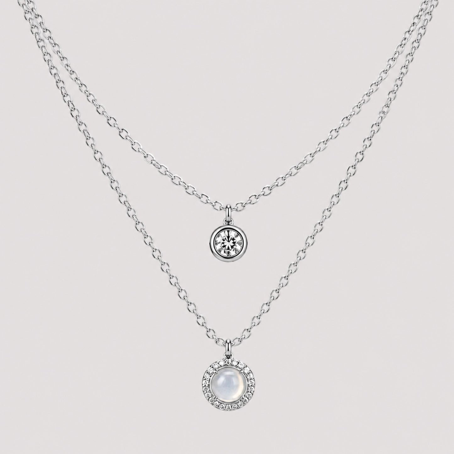 Silver Layered Pearl Necklace | Double Layer Crystal Pendant Necklace | Waterproof & Tarnish-Resistant Necklace for Women