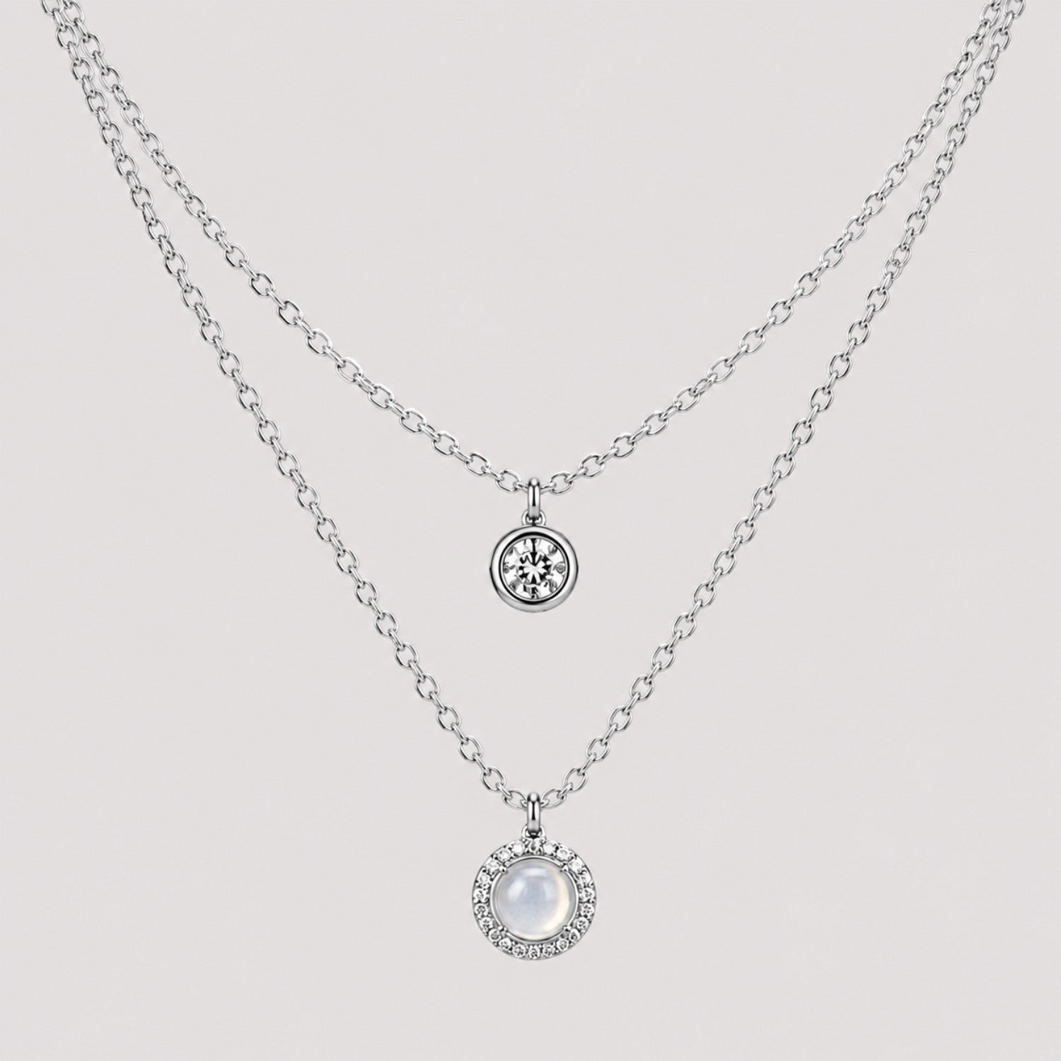 Silver Layered Pearl Necklace | Double Layer Crystal Pendant Necklace | Waterproof & Tarnish-Resistant Necklace for Women
