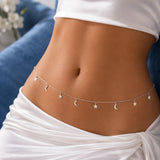 Silver Celestial Charm Waist Chain | Moon & Star Body Jewellery | Waterproof & Tarnish-Resistant Waist Chain for Women