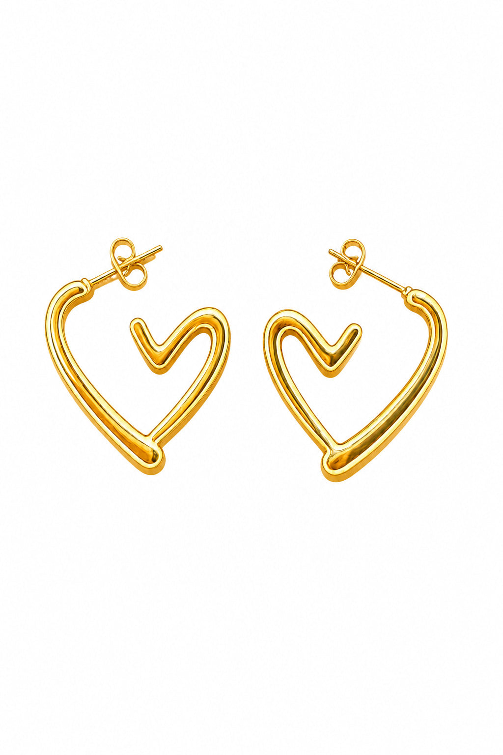 Heart Loop Hoop Earrings Set | 3 Pair Gold Heart Stainless Steel Hoop Earrings | Earra UK