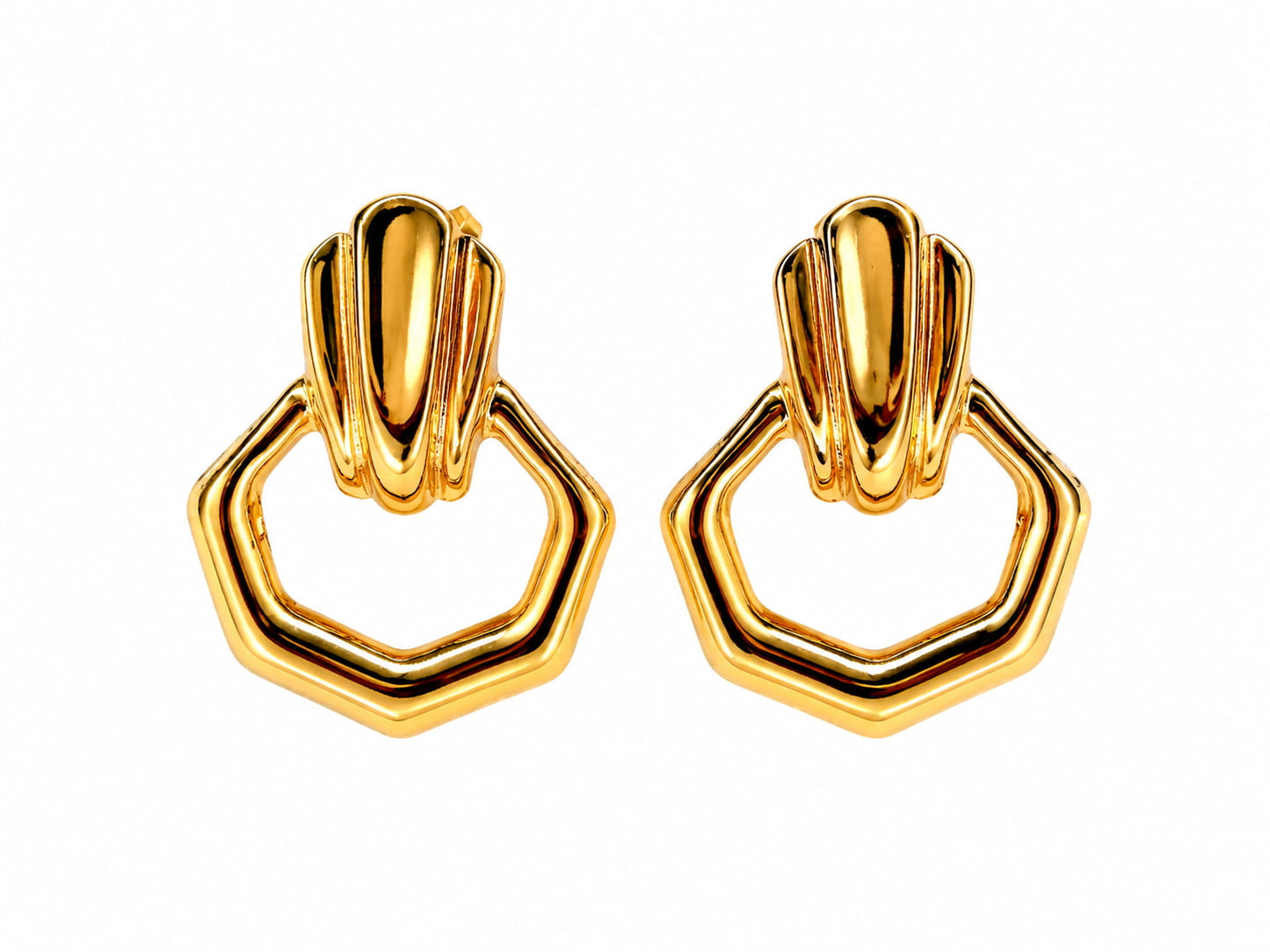 Modern Hex Gold Drop Studs | 18K Gold Plated Anti Tarnish Studs