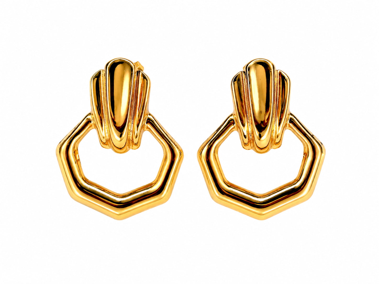 Modern Hex Gold Drop Studs | 18K Gold Plated Anti Tarnish Studs