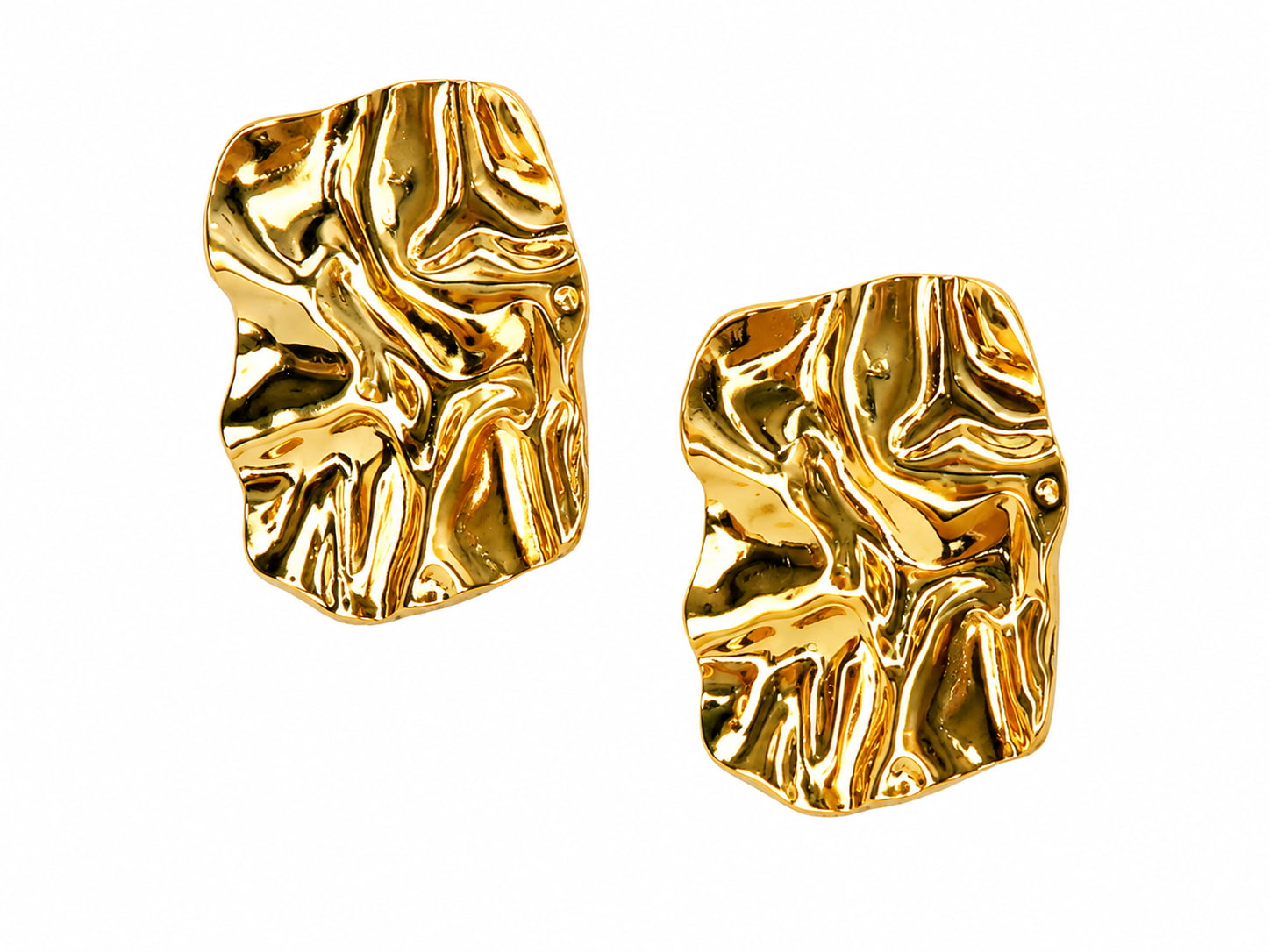 Crinkle Luxe Rectangle Studs | 18K Gold Plated Anti Tarnish Studs