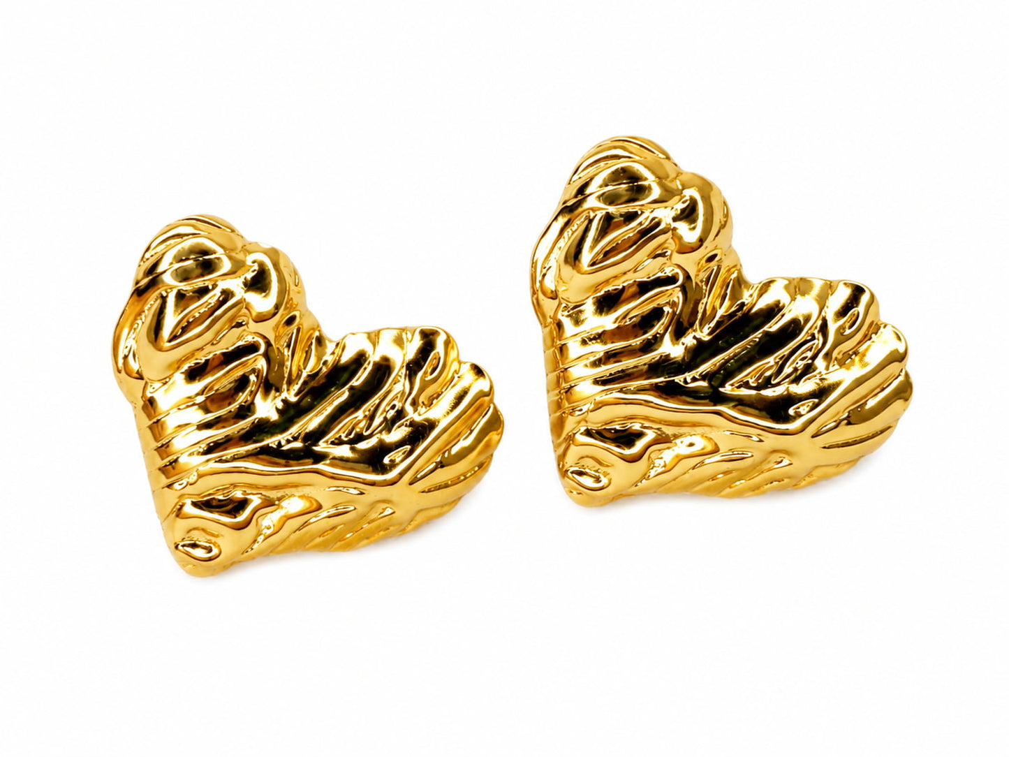 Golden Heart Texture Studs | 18K Gold Plated Anti Tarnish Studs