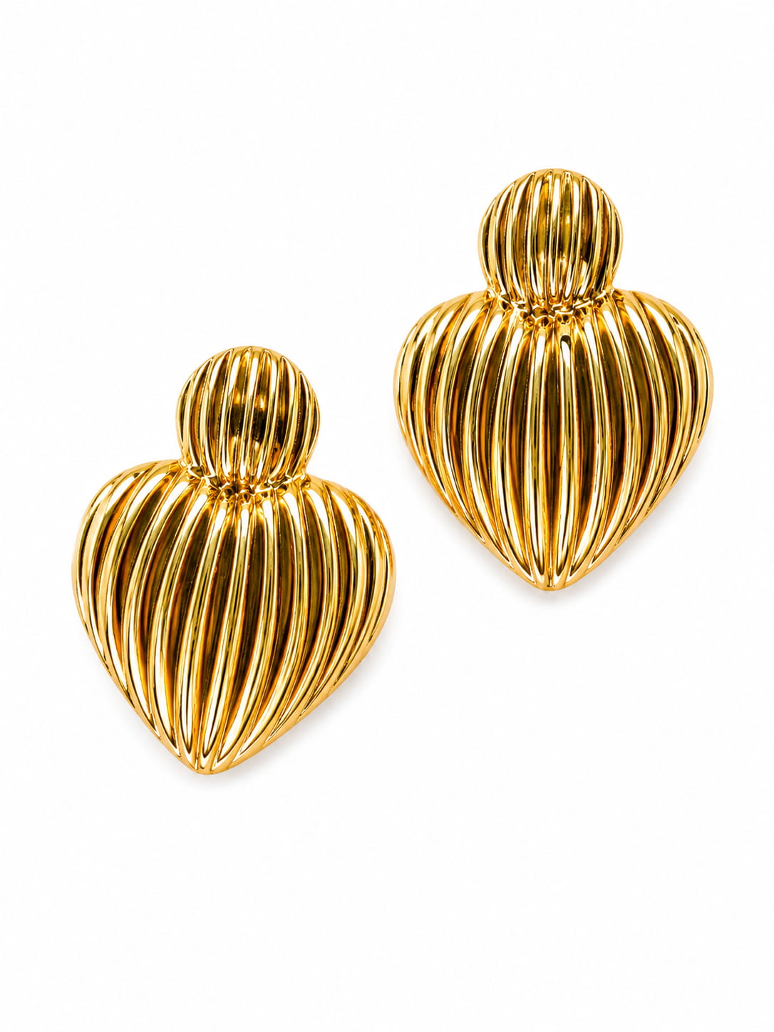 Ribbed Heart Gold Earrings | 18K Gold Plated Anti Tarnish Studs
