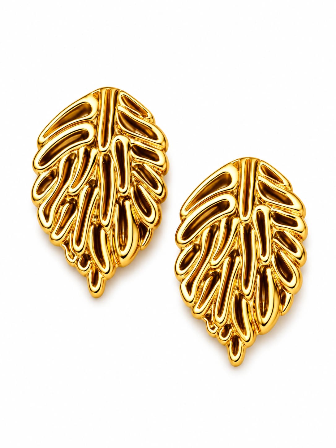 Golden Leaf Statement Studs | 18K Gold Plated Anti Tarnish Studs