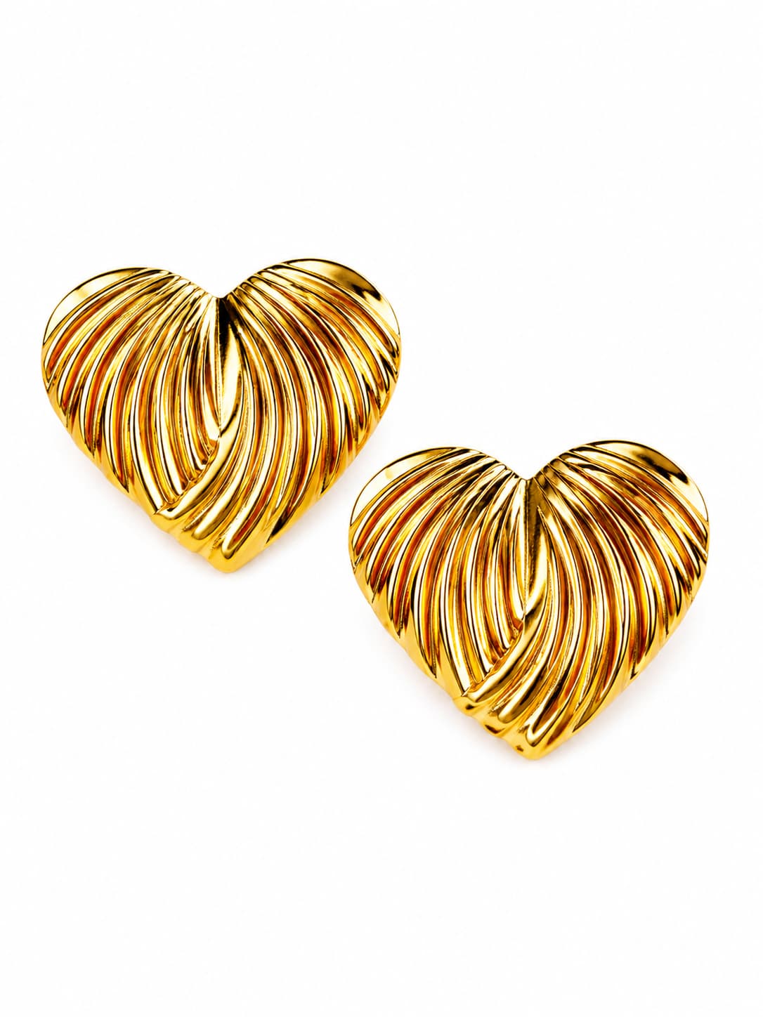 Textured Heart Studs  | 18K Gold Plated Anti Tarnish Studs