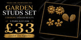 Garden Stud Earrings Set | 3 Pair Gold Floral & Leaf Stud Earrings | Stainless Steel | Earra UK